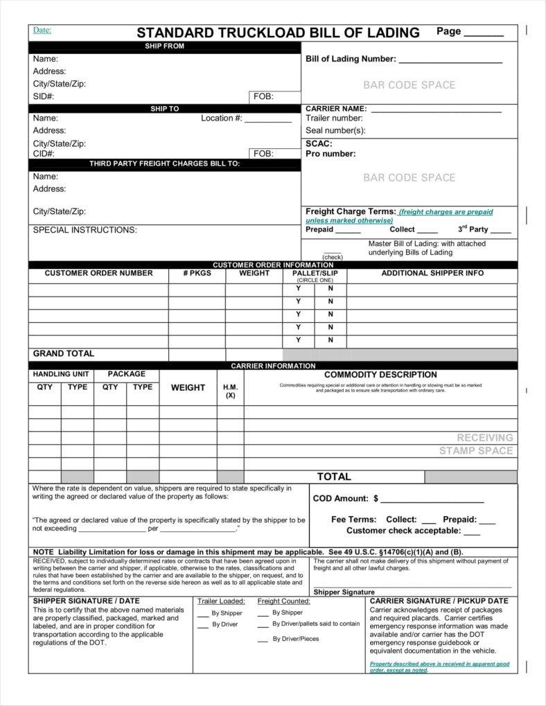 Bill of Lading Template