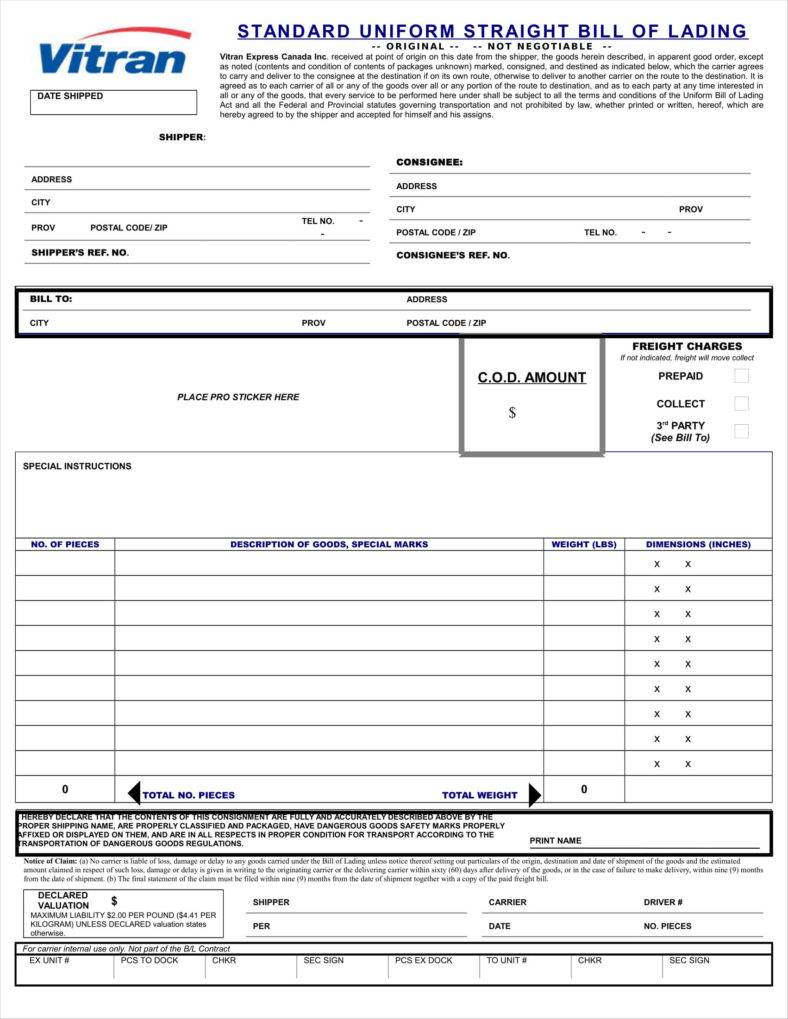 Bill Of Lading Template Free Word Templates