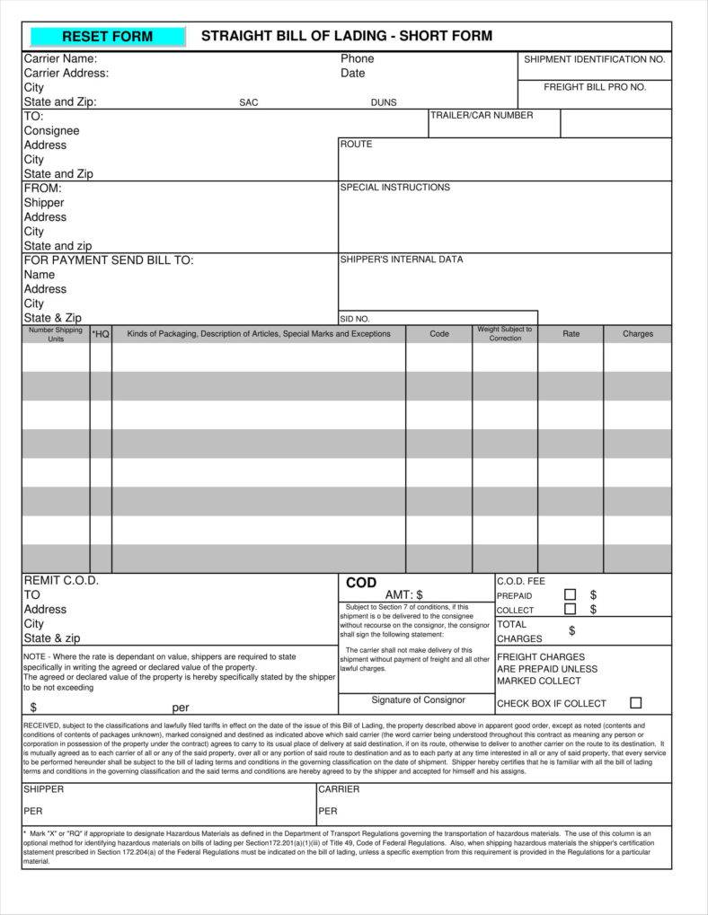 Vics Bill Of Lading Template