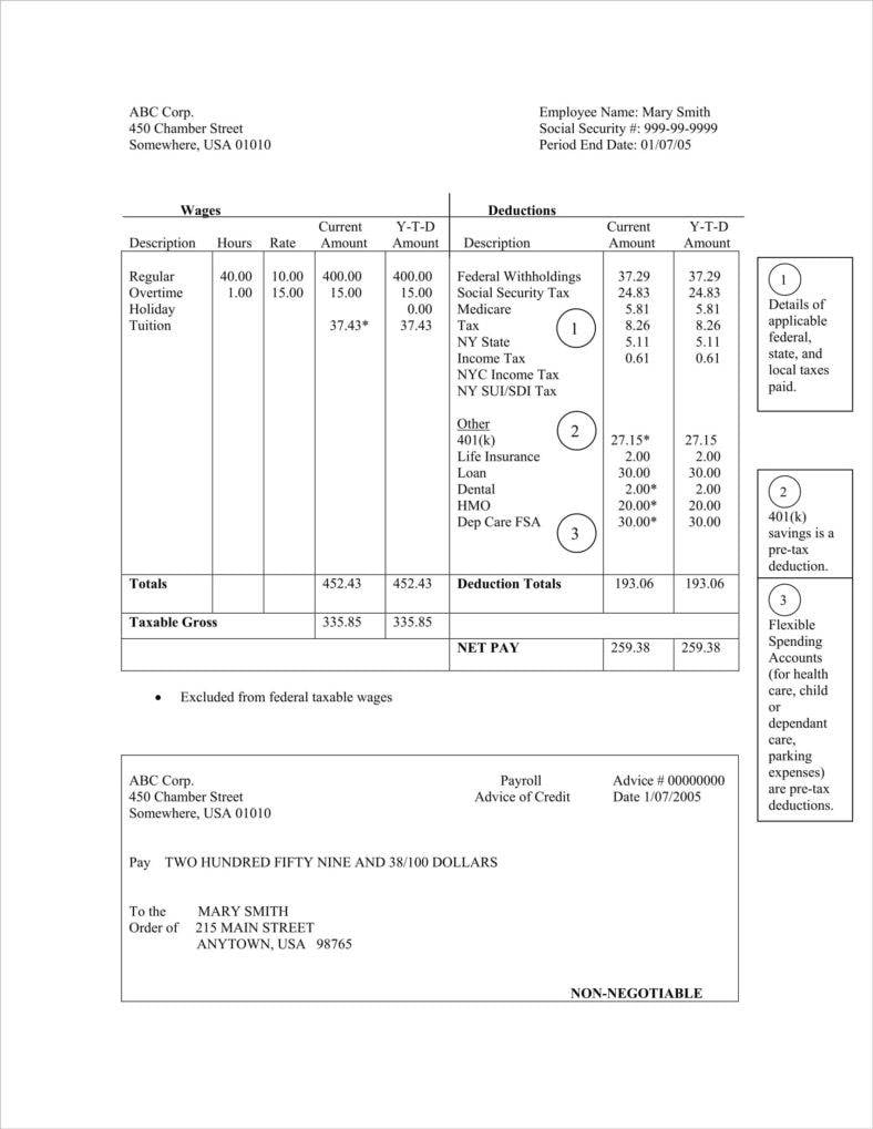 11+ Types of Check Stub Templates  Free & Premium Templates Intended For Pay Stub Template Word Document