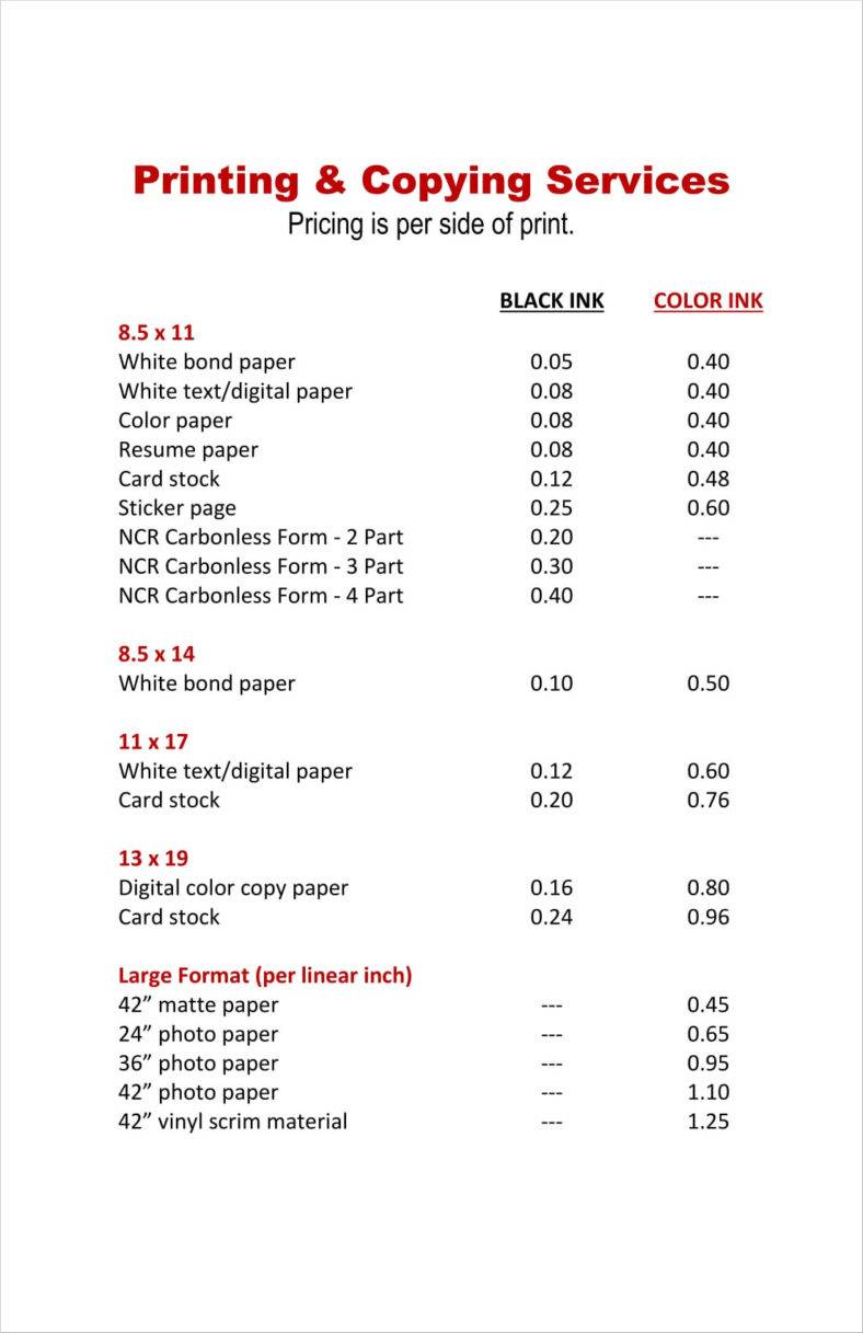 research paper price list