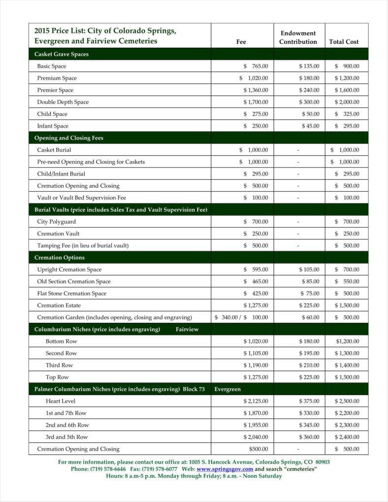 General Price List 2024 Elie Nicola