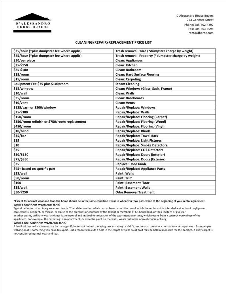 Commercial Cleaning Rates Chart