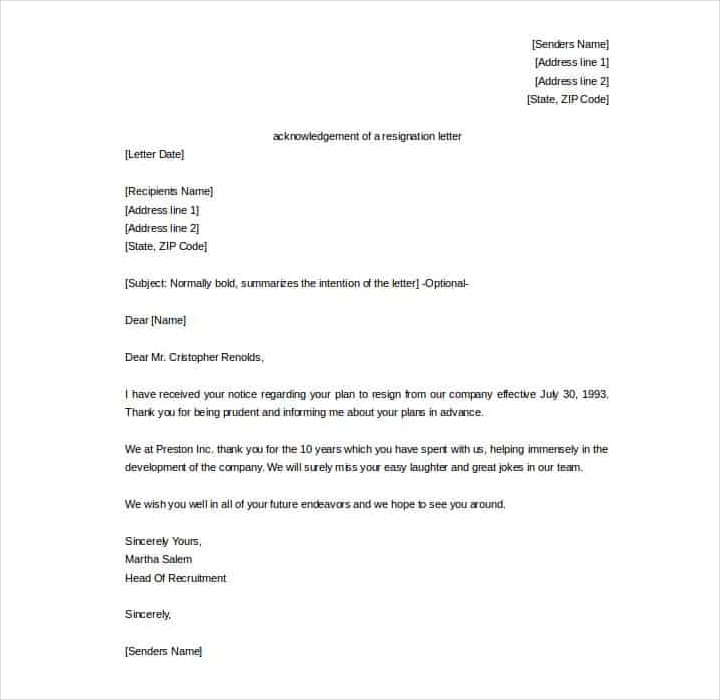 acknowledgement-of-a-resignation-letter-template