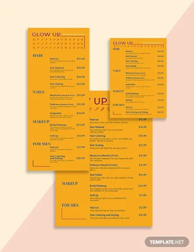 beauty salon menu template