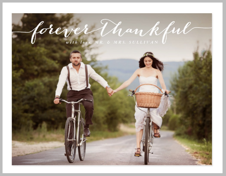 biking couple wedding thank you card