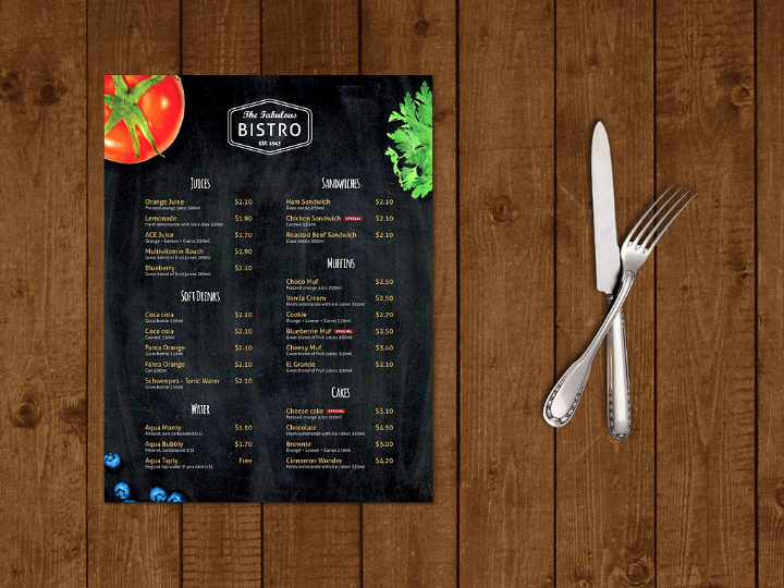bistrocafe indesign menu template