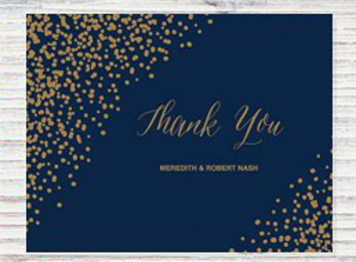 blue confetti wedding thank you card
