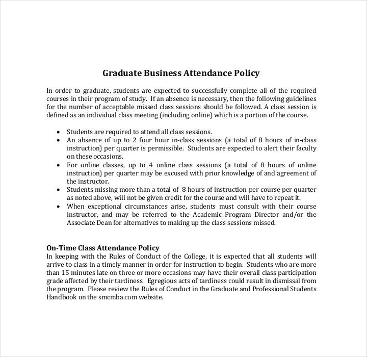 business attendance policy template