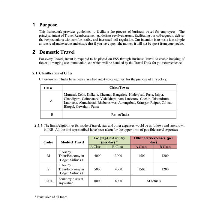 business travel policy template