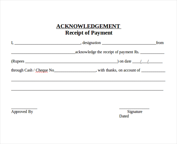 Cheque Payment Acknowledgement letter