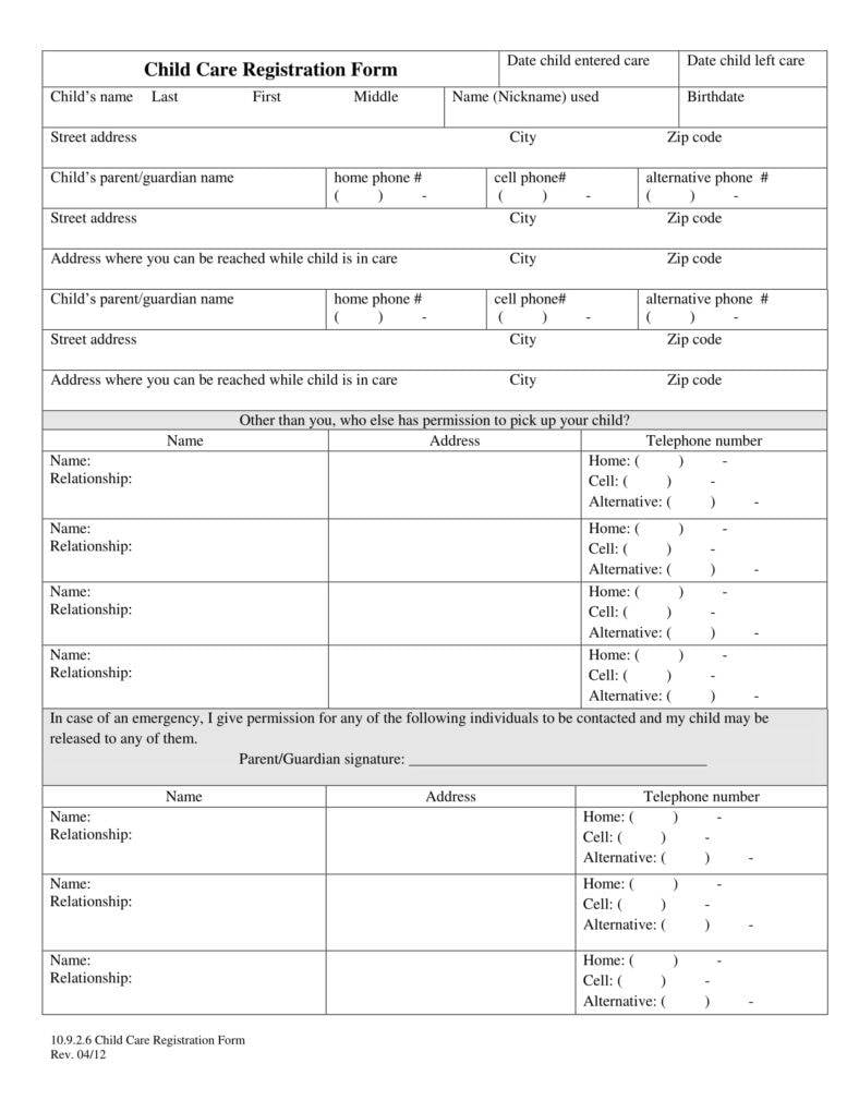 9 Daycare Application Form Templates Free Pdf Doc Format Download Free Premium Templates