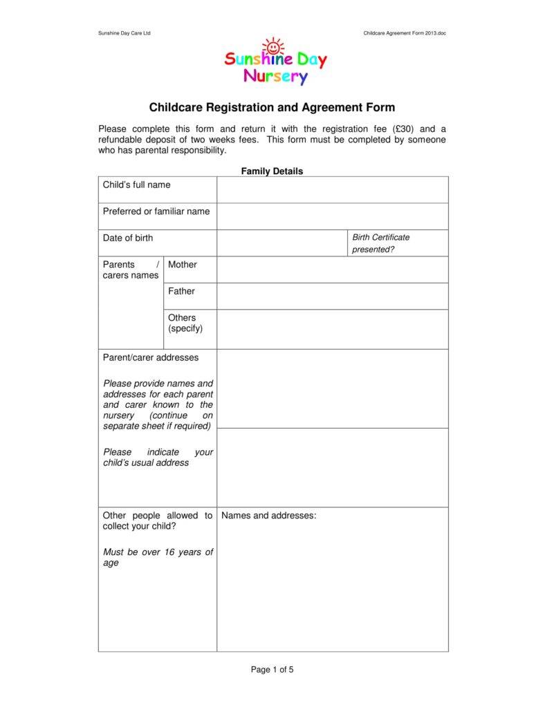 10 Daycare Application Form Templates Pdf Doc Format Download 5554