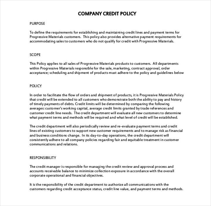 company credit policy template