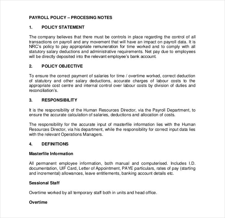 company payroll policy template