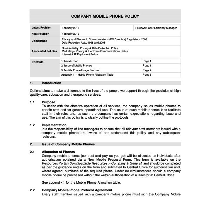 company phone policy template