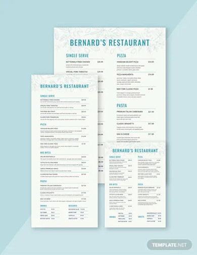 family restaurant menu template