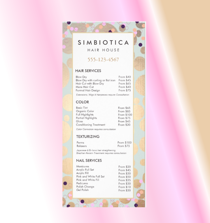 faux gold salon menu design