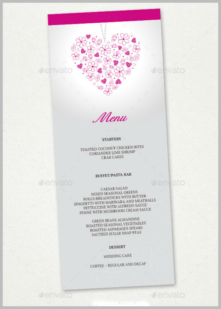 floral hearts psd wedding menu template