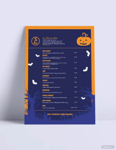 free halloween cocktail menu template