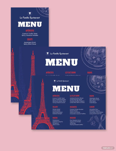 french dinner menu template