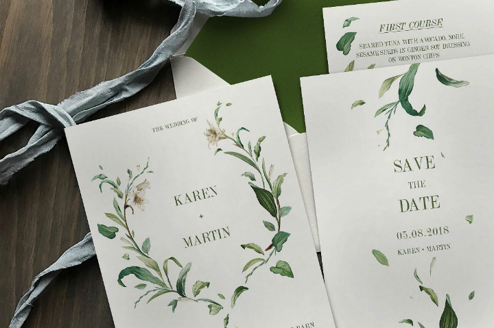 green foliage wedding invitation template