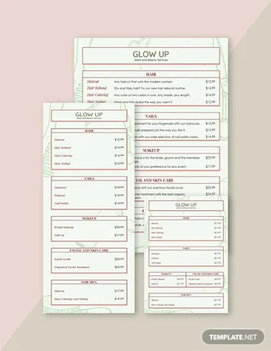 hair salon menu template