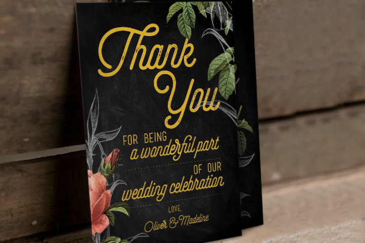hand drawn floral wedding thank you card