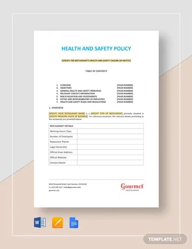 healthcare and safety policy template