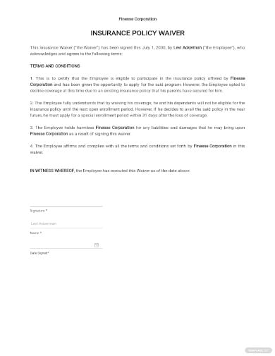 insurance policy waiver template