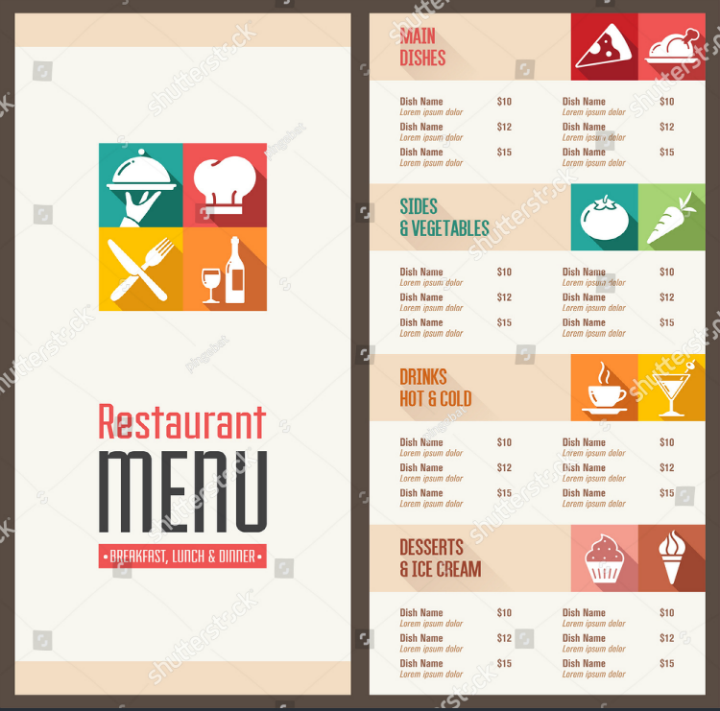modern restaurant blank menu template