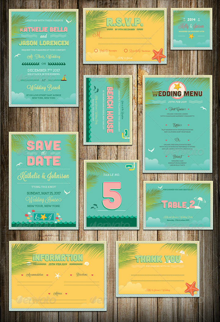 pastel beach wedding invitation templatepackage