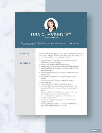 policy manager resume template