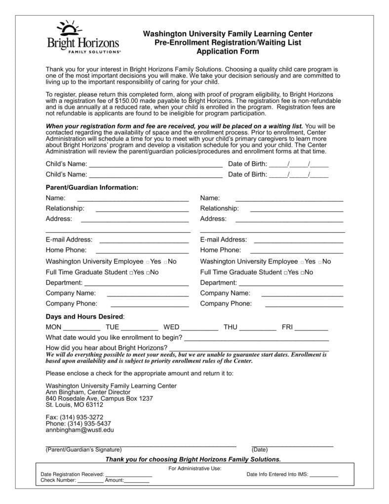 Sample Daycare Enrollment Forms Classles Democracy