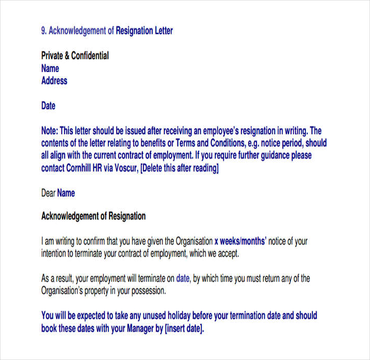 9+ Resignation Acknowledgement Letter Templates - Pdf, Word