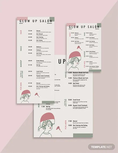 salon menu template