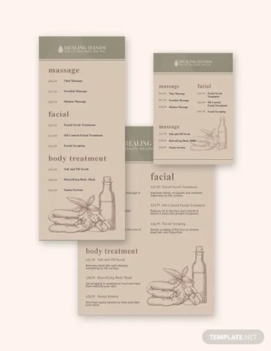 salon service menu templates