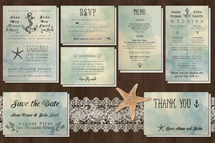 seashell beach wedding invitation template pack