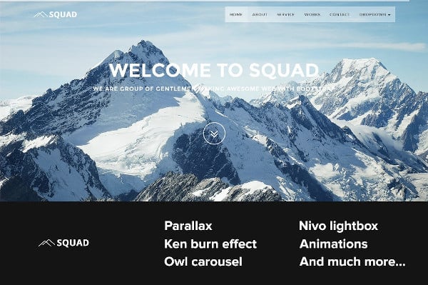 squad one page bootstrap template