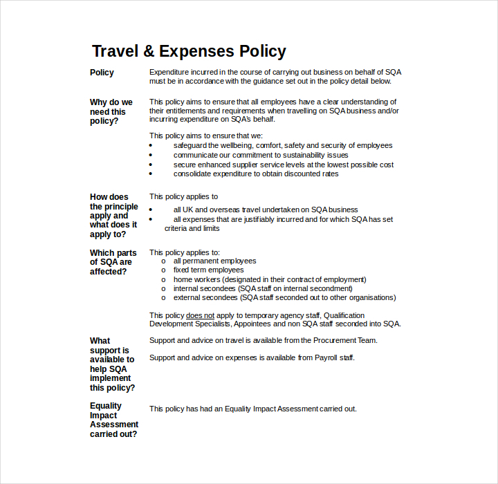 travel and expense policy