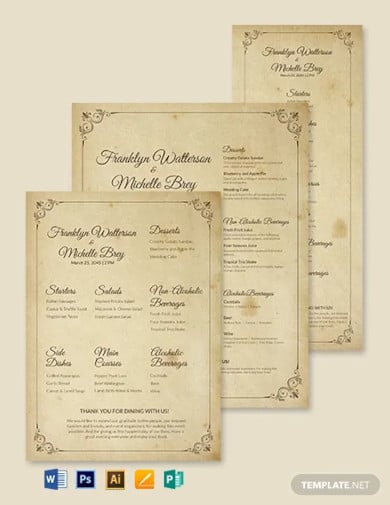 vintage wedding menu template