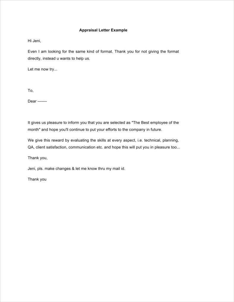 how to write appraisal letter to employees