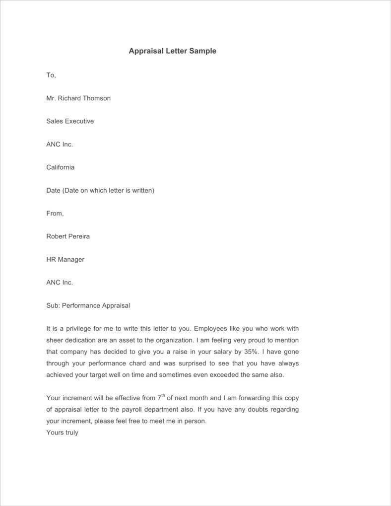 appraisal letter template sample 1 788x10