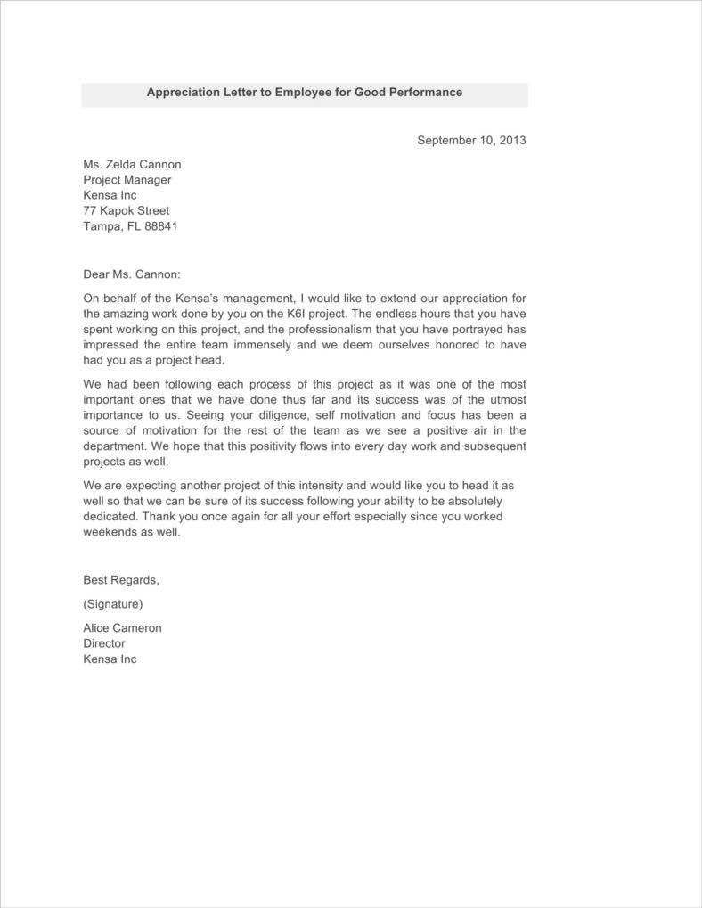 Outstanding job performance letter