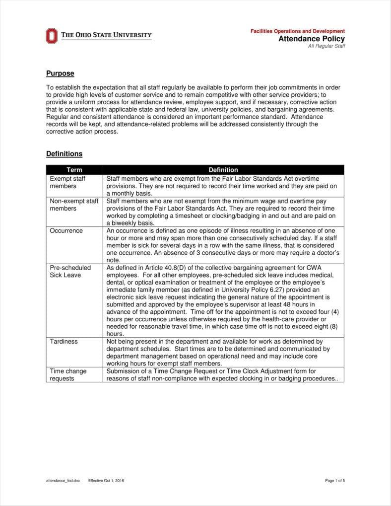 13+ Attendance Policy Templates Free PDF Format Download