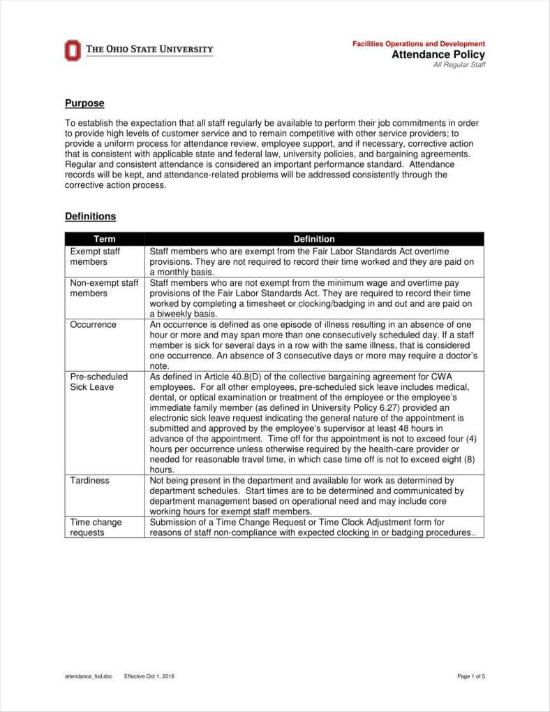 Time And Attendance Policy Template