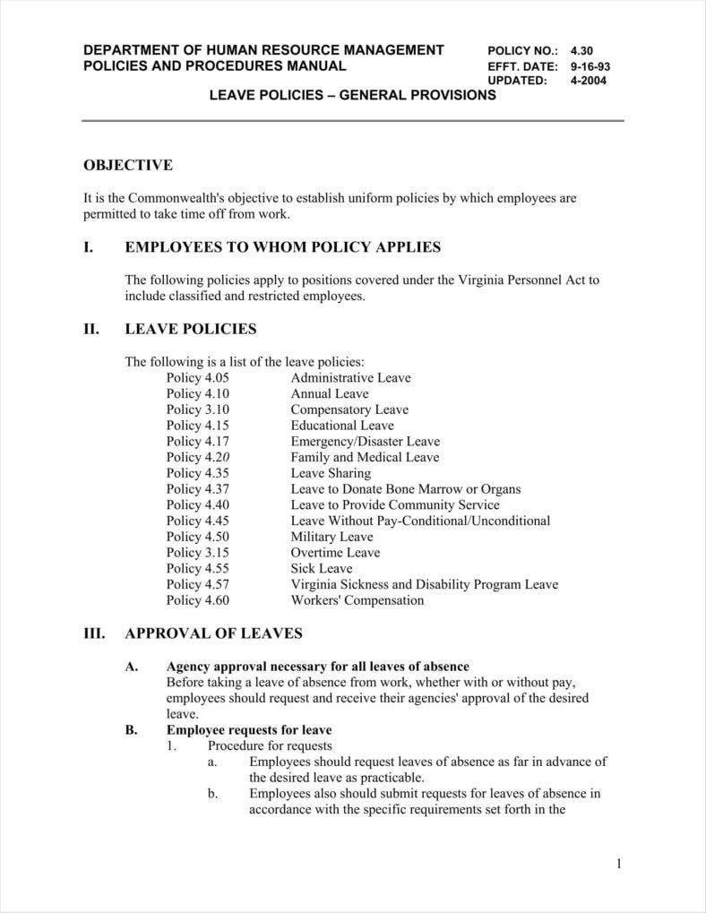 16 Leave Policy Templates Free PDF Word Format Download