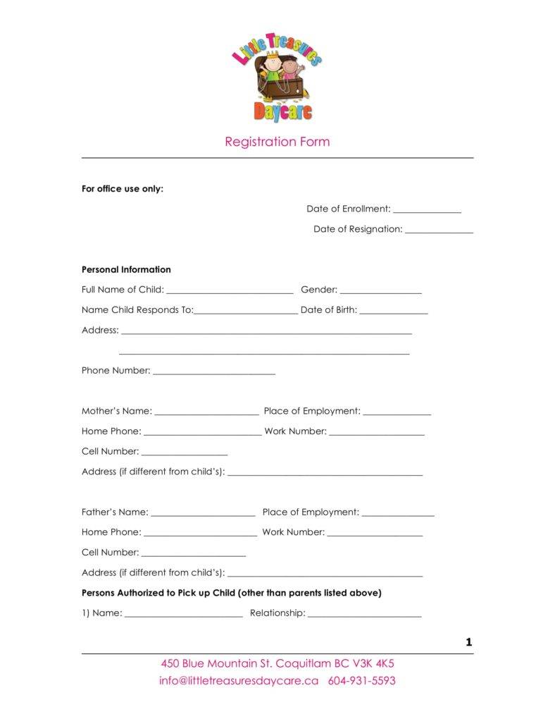 9+ Daycare Application Form Templates - Free PDF, DOC Format Download