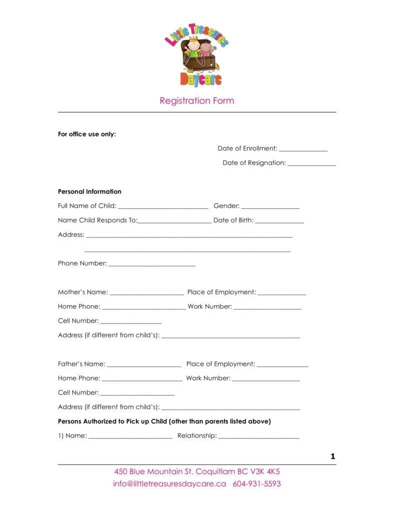 10  Daycare Application Form Templates PDF DOC Format Download
