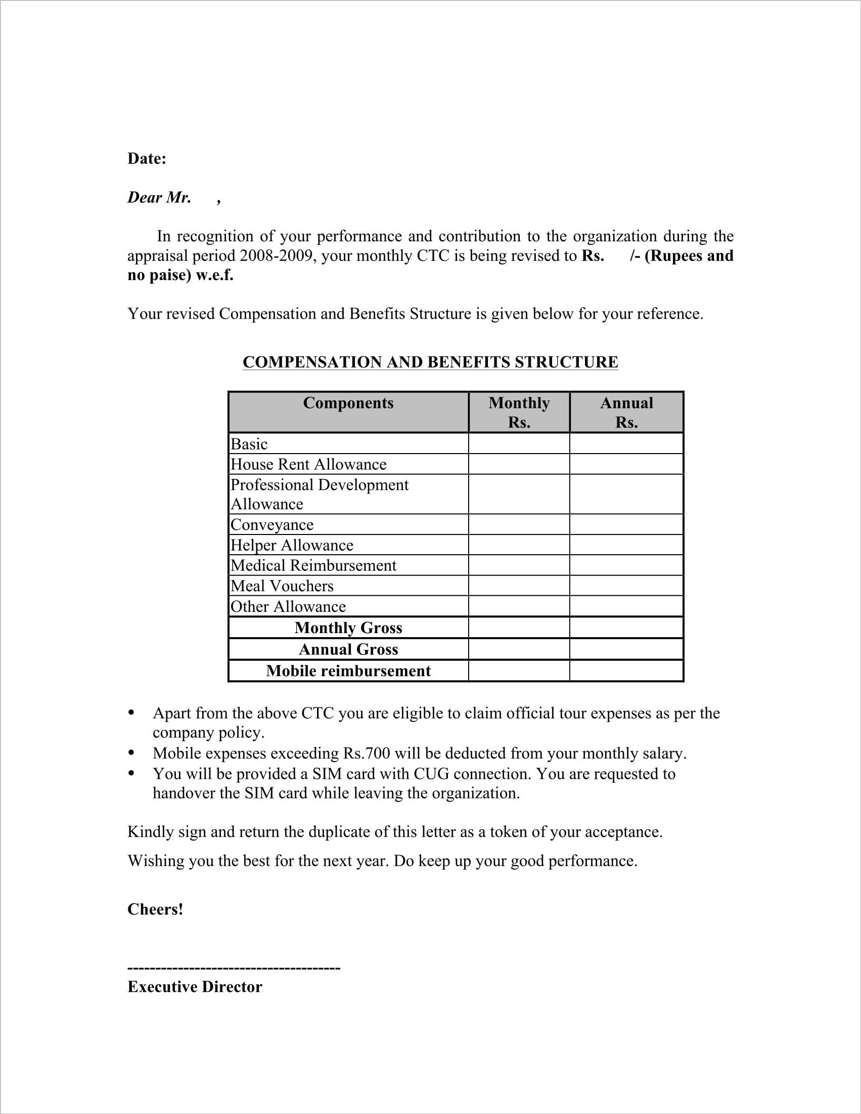 Promotion and salary increment letter format